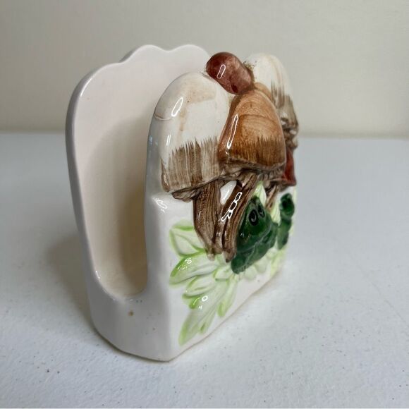 Vintage 1970s Mushroom Frogs Napkin Holder Mid Century Ceramic 4.5 Inch tall - Picture 9 of 16